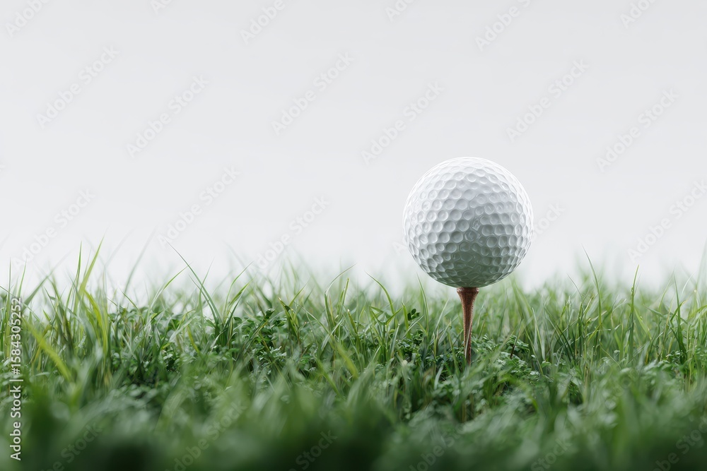 Golf ball on tee in grassy field Golf ball on tee in grassy field