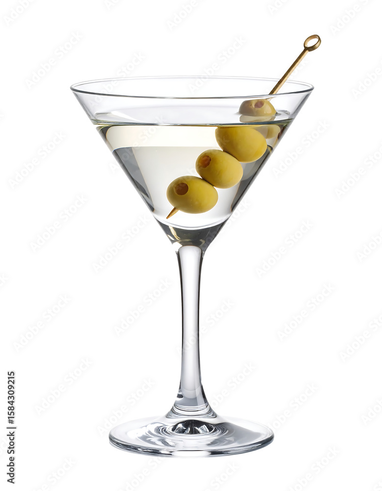 A classic martini cocktail with olives, presented in a stemmed glass, isolated on transparent background. A classic martini cocktail with olives, presented in a stemmed glass, isolated on transparent background.