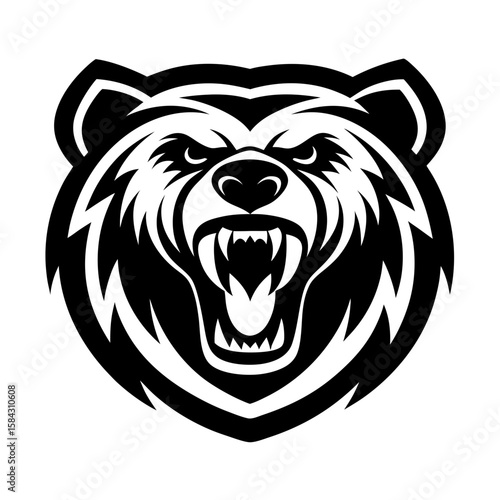 Fierce grizzly bear head roaring aggressive silhouette