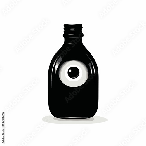 Black eye drops bottle with unique design on white background  
