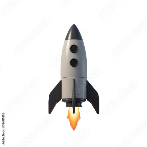 Cartoon Rocket Ship Launching with Bright Flame for Space Exploration