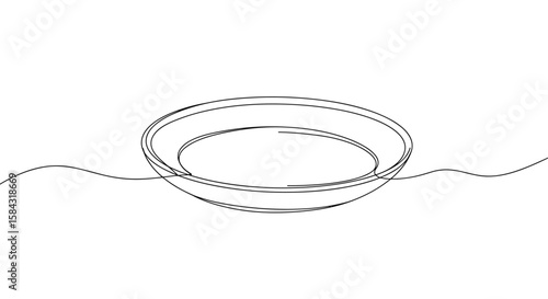 Continuous line art of a ceramic plate on a minimalist background  