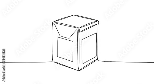 Line art tea box mockup in minimalist style on white background  