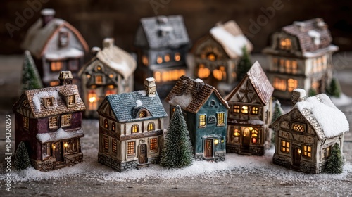 Fototapeta Naklejka Na Ścianę i Meble -  Nighttime close-up of a small town illuminated with vibrant street and building lights.