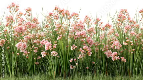 Delicate Pink Flowers Blooming Amongst Lush Green Grass in Springtime Serenity