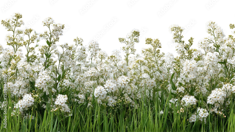 Fototapeta premium Lush Green Grass with Delicate Flowering Stems Under Clear Blue Sky