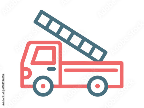Stylized icon of a red and blue fire truck with a ladder extended upwards
