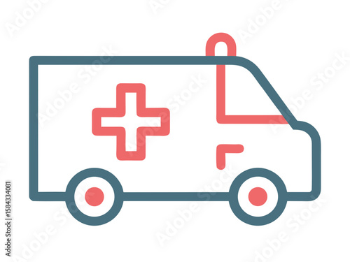 Simple flat icon of an ambulance with a red cross symbol and blue outline