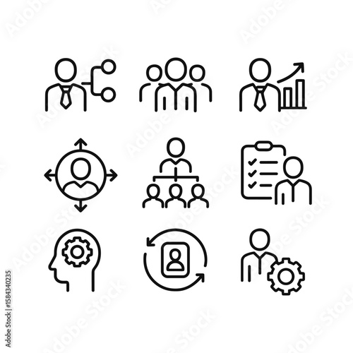 Management strategy icon collection set. Outline symbols. Line design