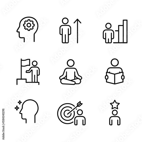 Personal growth development icons vector. Outline symbols. Line design