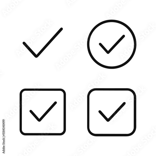 Check mark icons vector bundle. Outline symbols. Line design