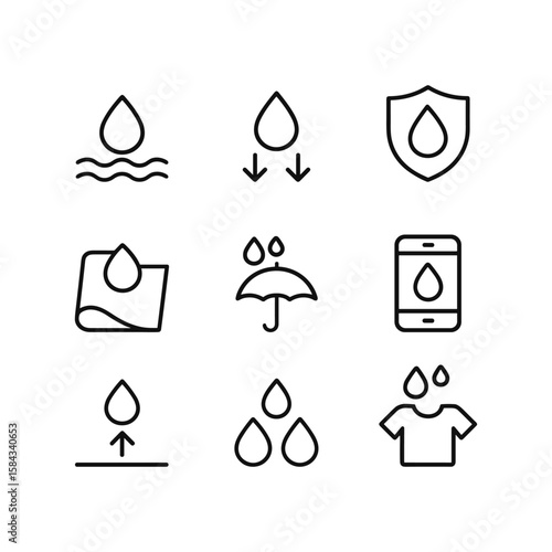 Water resistant symbols set. Outline symbols. Line design