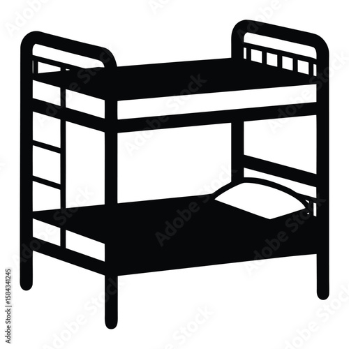 Black and White Bunk Bed Icon with Pillow, Minimalist Bedroom Furniture Design
