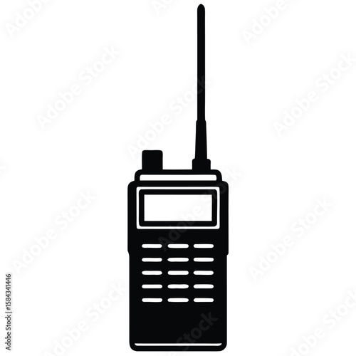 Black and White of Radio Communication Device with Antenna and Buttons