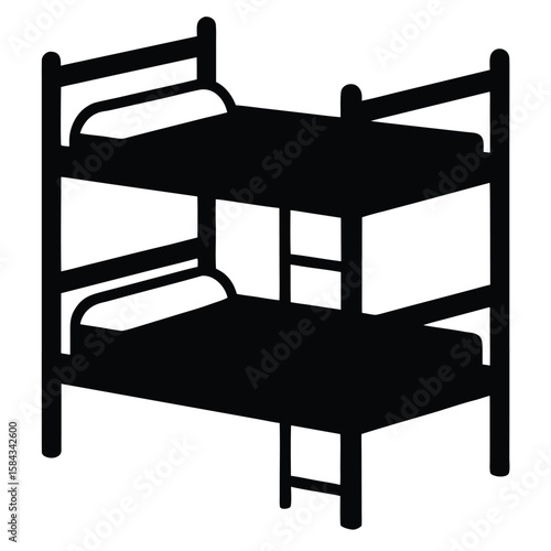 Black Silhouette Illustration of a Bunk Bed Featuring a Small Ladder for Access