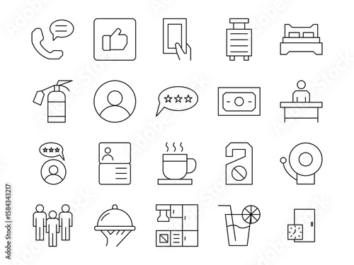 Hotel business outline icons set. Hotel icon set. editable stroke. vector illustration