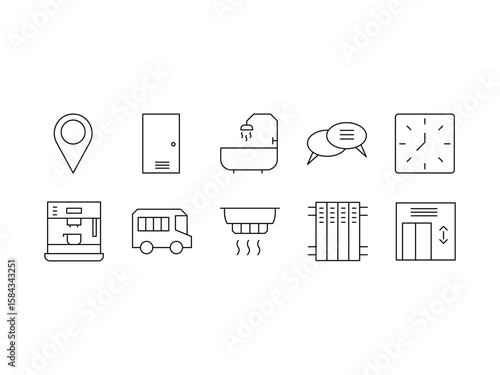 Hotel business outline icons set. Hotel icon set. editable stroke. vector illustration