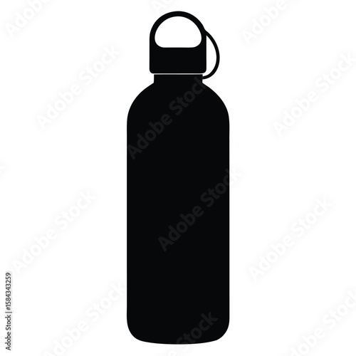 Black Silhouette of Reusable Water Bottle with Loop Handle for Hydration