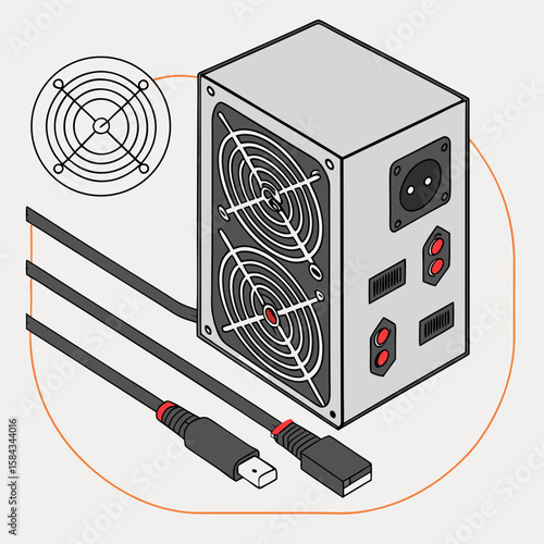 Computer Power Supply Unit with Cables PSU PC Component Desktop Power Supply Electronics