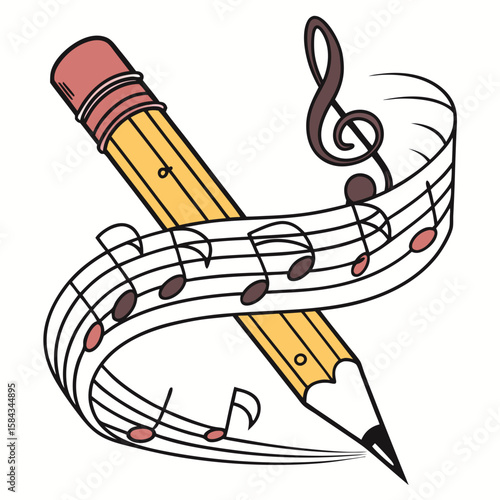 Yellow Pencil Composing Music Notes Creative Writing Musical Inspiration Composition Concept
