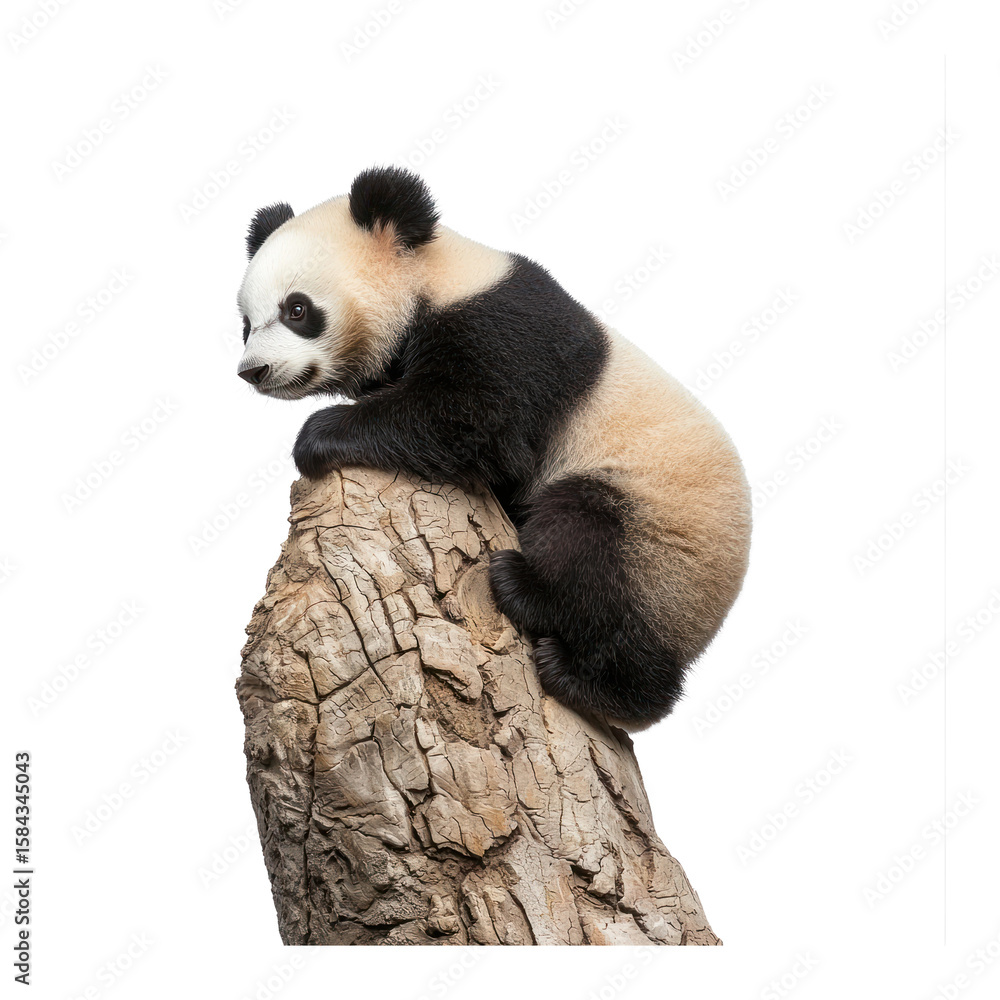 Obraz premium Panda climbing Moves up trees or rocks with its strong limbs. full length isolate on transparent background