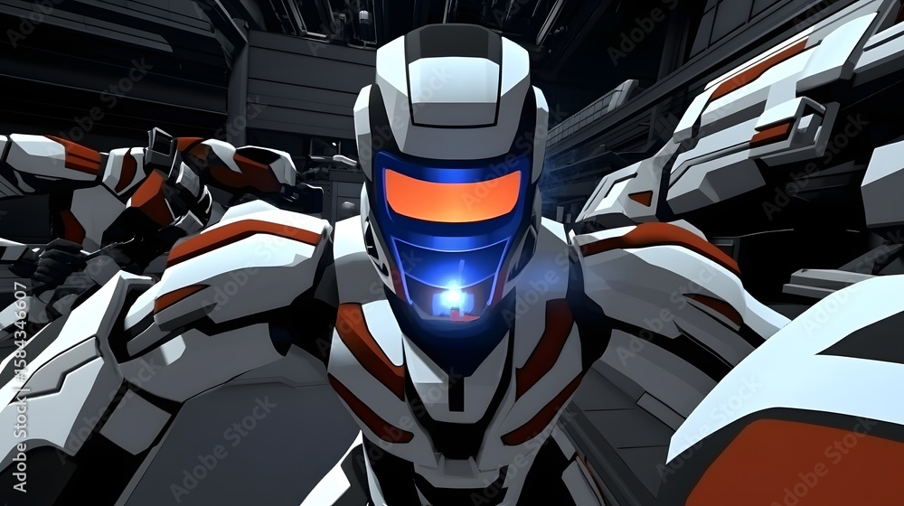 Fototapeta premium Futuristic armored figures in a dynamic pose.