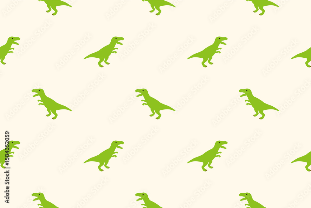 Fototapeta premium Cute cartoon green tyrannosaurus seamless pattern.