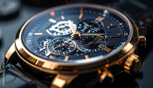 Luxurious Gold and Black Automatic Watch Close Up