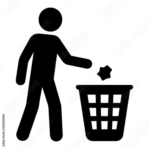 Hand dropping trash into bin, do not litter icon with transparent background representing waste disposal and environmental cleanliness
