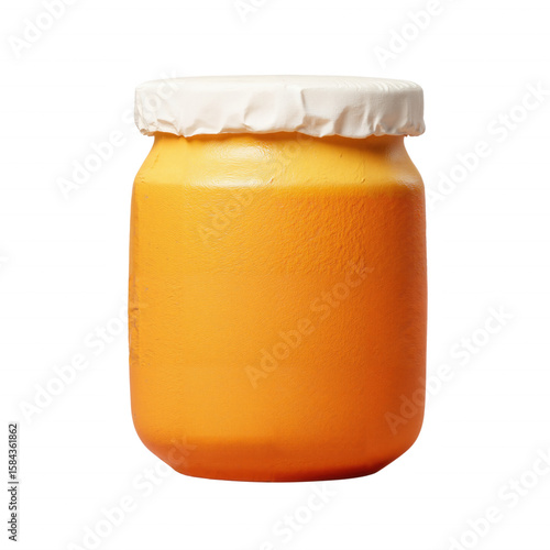 Small Glass Jar Filled With Bright Orange Jam Sealed With White Lid