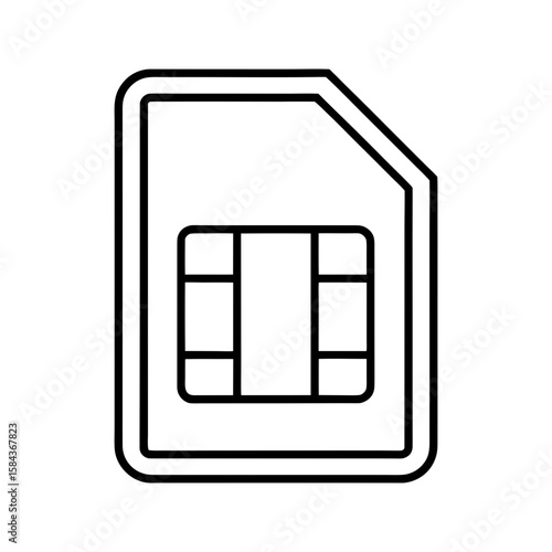 Black outline sim card icon, mobile chip vector element vector illustration 