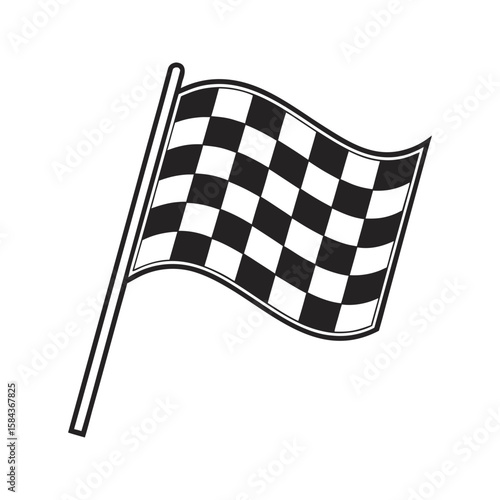 Waving checkered racing flag, black and white finish line flag vector illustration 