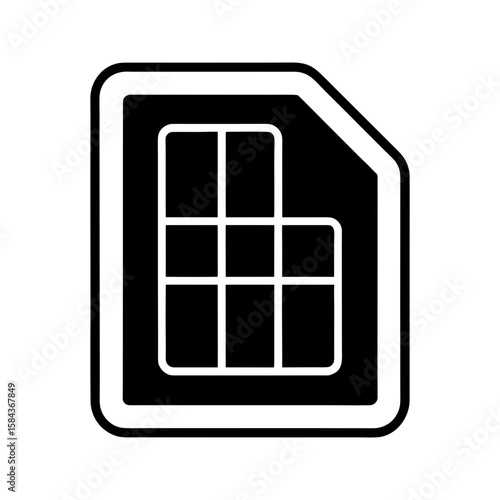Sim card icon in black outline style, mobile chip data card vector illustration 