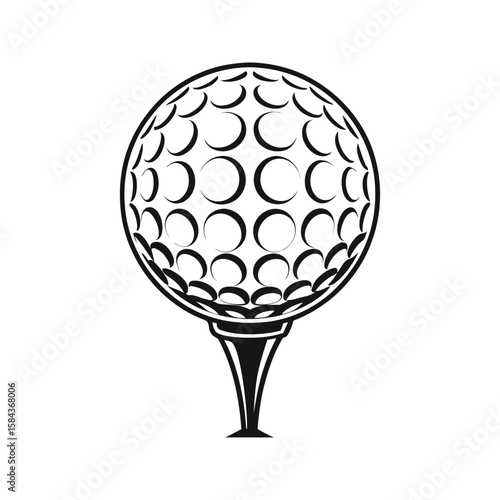 Golf ball on tee with crescent dimples in outlined vintage style vector illustration