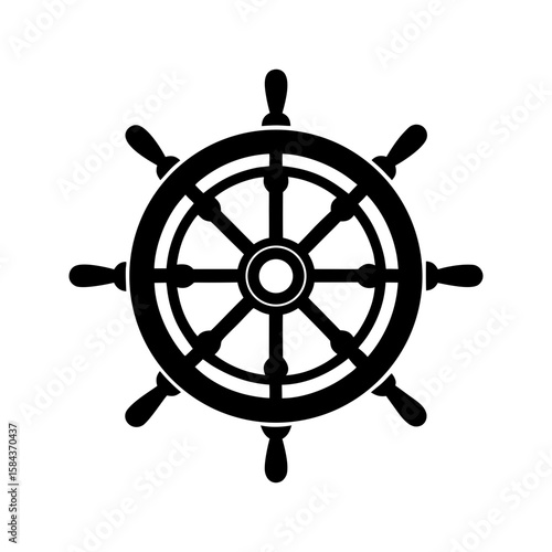 Ship steering wheel icon. Nautical helm design.
