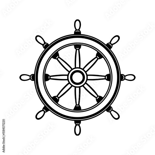 Ship steering wheel icon. Nautical helm design.
