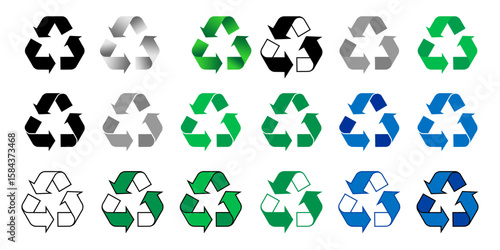 Recycle icon. Arrows recycle eco symbol vector design illustration. Recycling icon collection. 