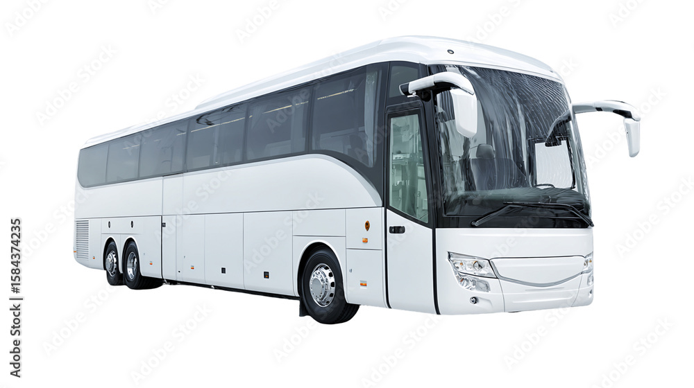 Sleek White Modern Tour Bus on Transparent Backdrop Perfect for Travel and Tourism Concepts in Transportation, PNG Sleek White Modern Tour Bus on Transparent Backdrop Perfect for Travel and Tourism Concepts in Transportation, PNG