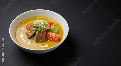 Wallpaper Mural Close-up of a bowl of creamy, yellow Indonesian beef curry. Torontodigital.ca