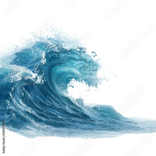 Fototapeta Naklejka Na Ścianę i Meble -  A powerful blue ocean wave is crashing isolated on transparent background