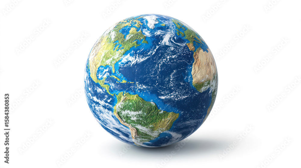 Fototapeta premium A globe with a blue and green color scheme, representing Earth, against a white background.