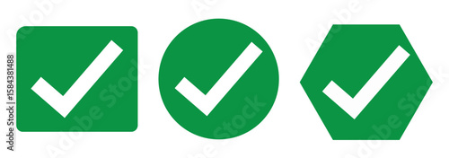 Green checkmark, green tick, check mark icon button set. tick mark with checkbox icon.