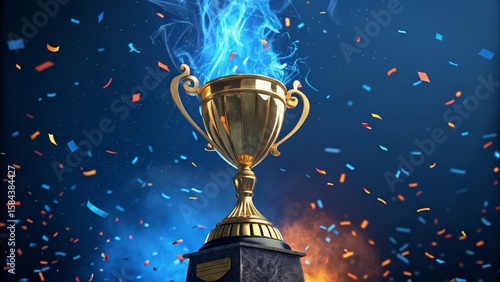 Fiery Gold Trophy 3D Render...