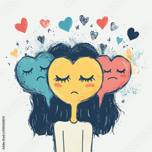 The Concept of Mood Swings, Bipolar Disorder, PMS, and Psychological Problems, vector style simple color