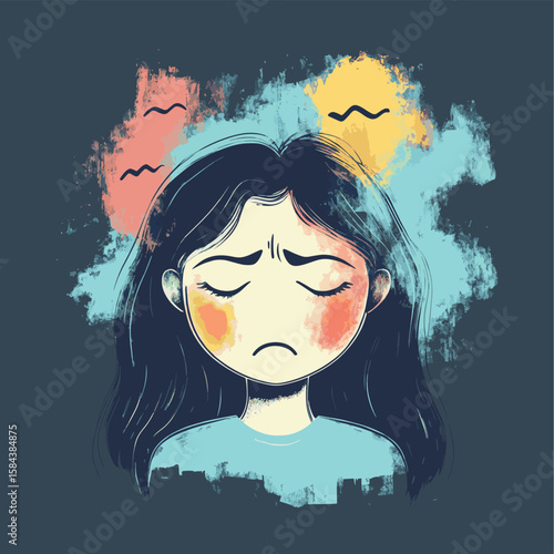 The Concept of Mood Swings, Bipolar Disorder, PMS, and Psychological Problems, vector style simple color