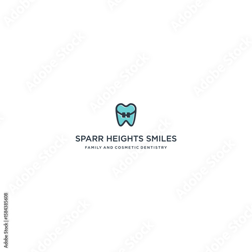 Dentistry logo A teal tooth with braces is above Sparr Heights Smiles  Family and Cosmetic Dentistry text on a white background