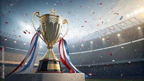 Golden Trophy in Stadium wi...
