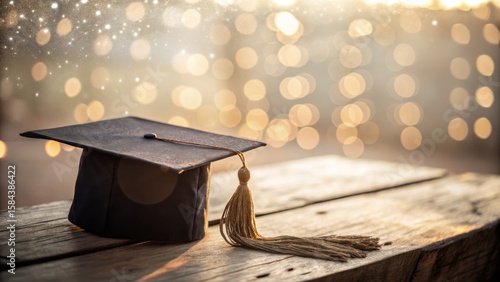 Graduation Cap on Wooden Ta...