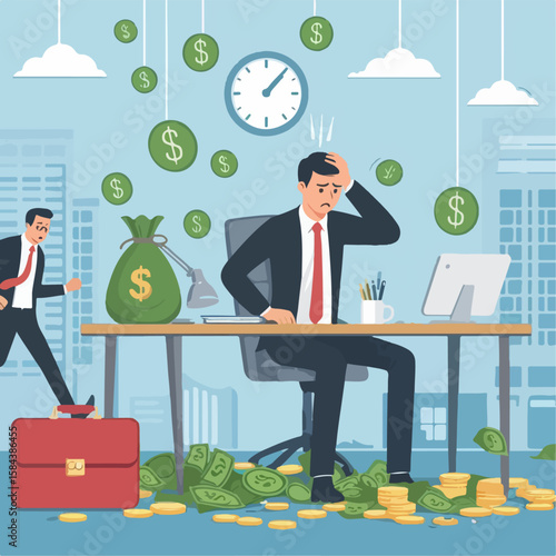 vector illustration of businessman losing profit