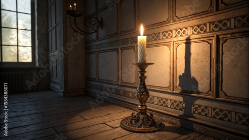 Lit Candle on Ornate Candel...